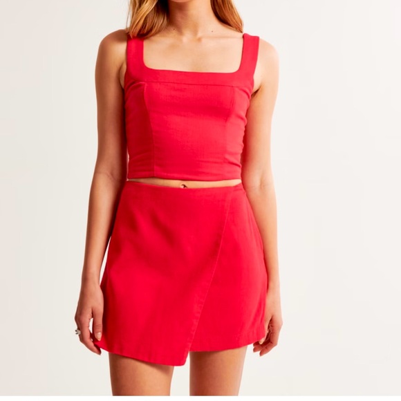 The A&F Scarlett Linen-Blend Wrap Mini Skort XS - Picture 6 of 8